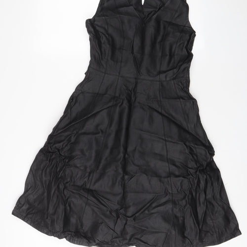 Dorothy Perkins Womens Black Polyurethane A-Line Size 10 V-Neck Zip