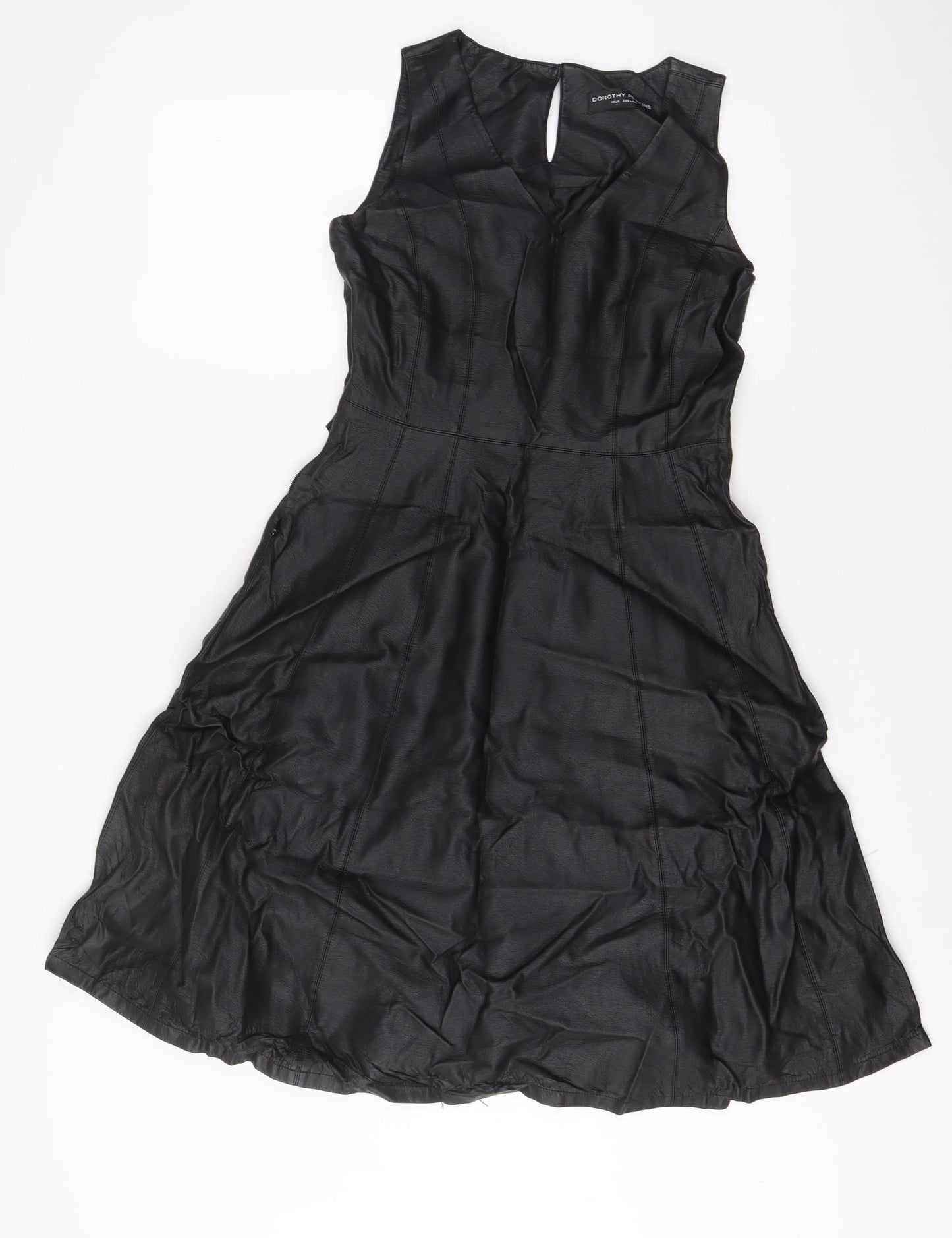 Dorothy Perkins Womens Black Polyurethane A-Line Size 10 V-Neck Zip