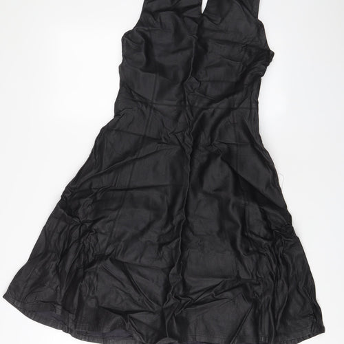 Dorothy Perkins Womens Black Polyurethane A-Line Size 10 V-Neck Zip
