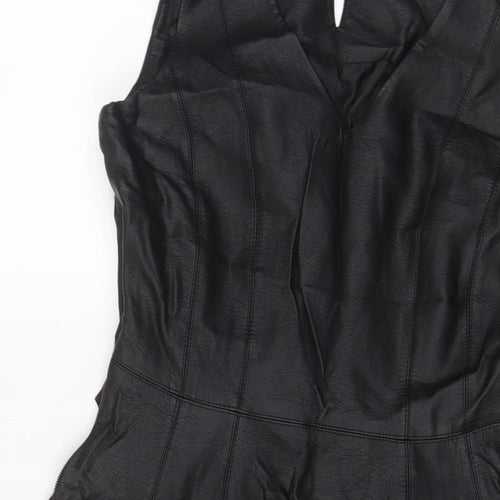 Dorothy Perkins Womens Black Polyurethane A-Line Size 10 V-Neck Zip