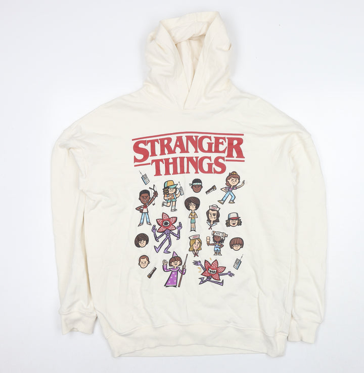 H&M Boys White Cotton Pullover Hoodie Size 14-15 Years Pullover - Stranger Things Icons