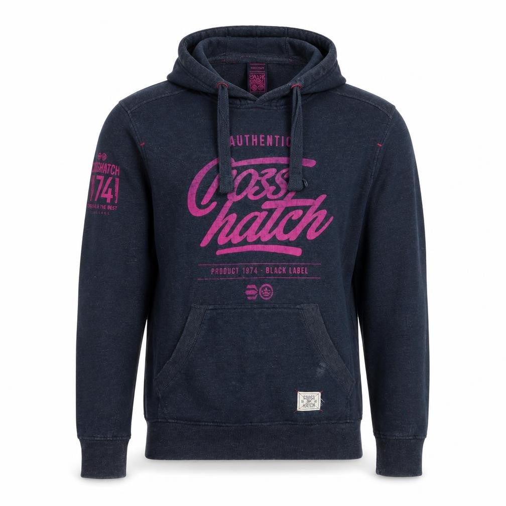 Front view of Crosshatch women’s blue polyester pullover hoodie, size L, pullover - logo