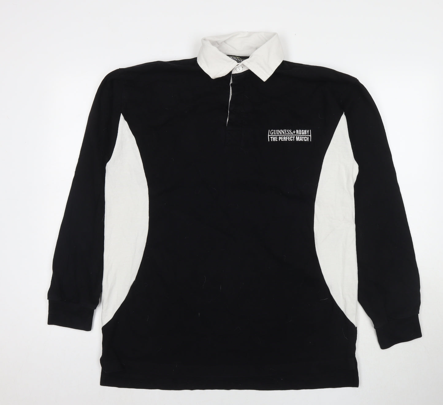 Guinness Mens Black Colourblock Cotton Polo Size L Collared Pullover - Rugby