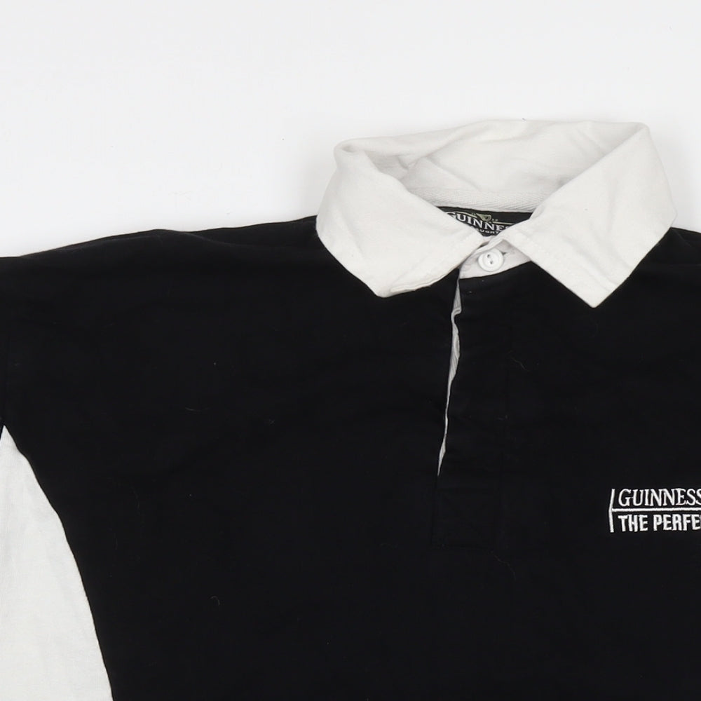 Guinness Mens Black Colourblock Cotton Polo Size L Collared Pullover - Rugby