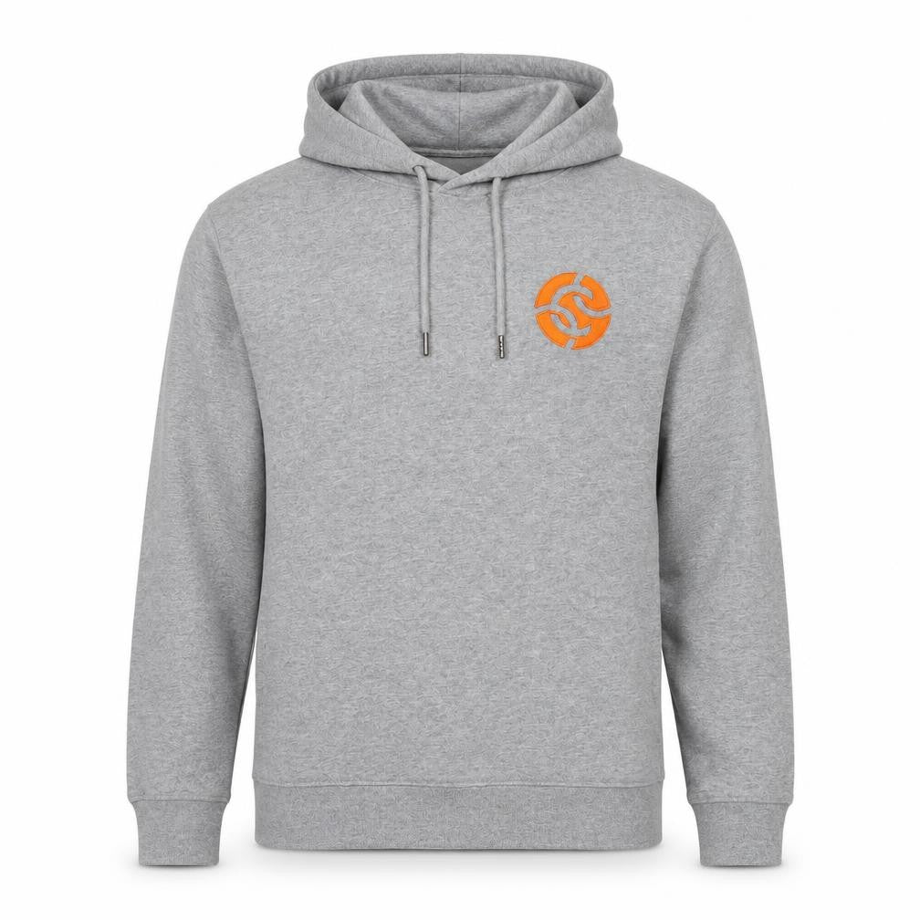 Front view of Henbury men’s grey cotton pullover hoodie, size M