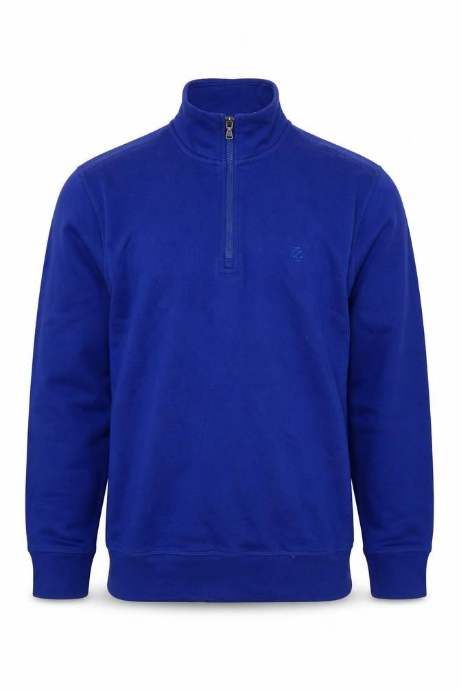 Front view of IZOD men’s blue cotton pullover sweatshirt, size S