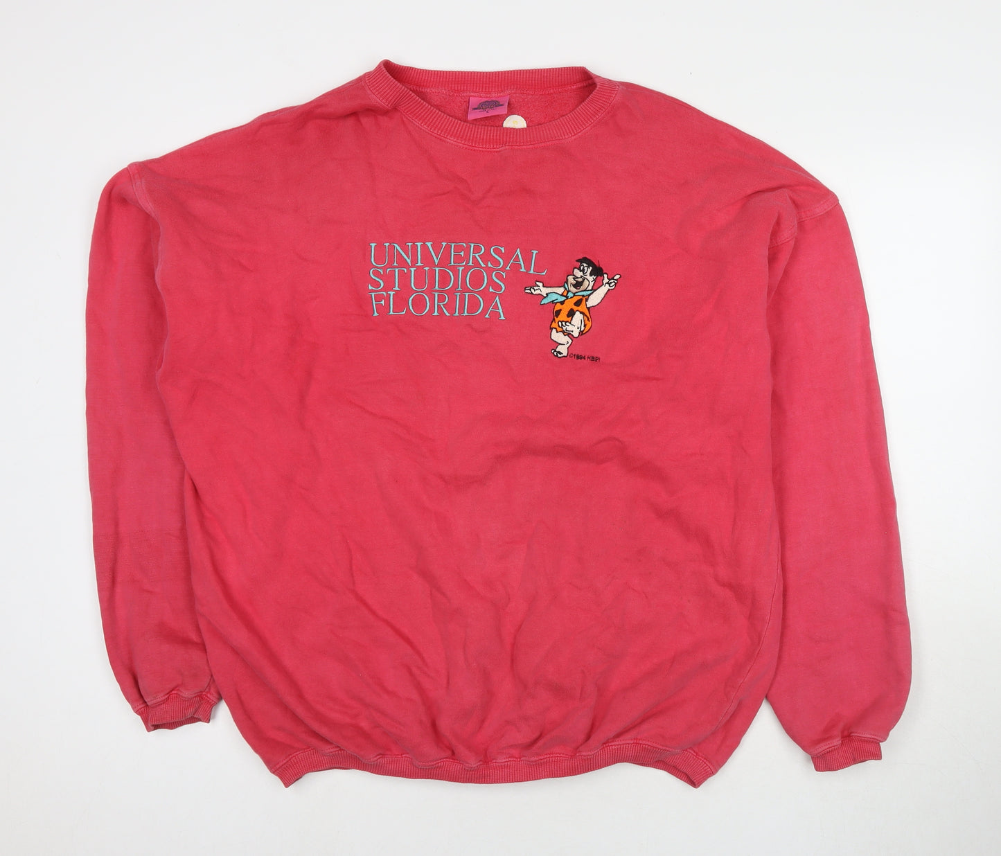 Somers Womens Pink Cotton Pullover Sweatshirt Size L Pullover - Universal Studios Florida Fred Flintstone