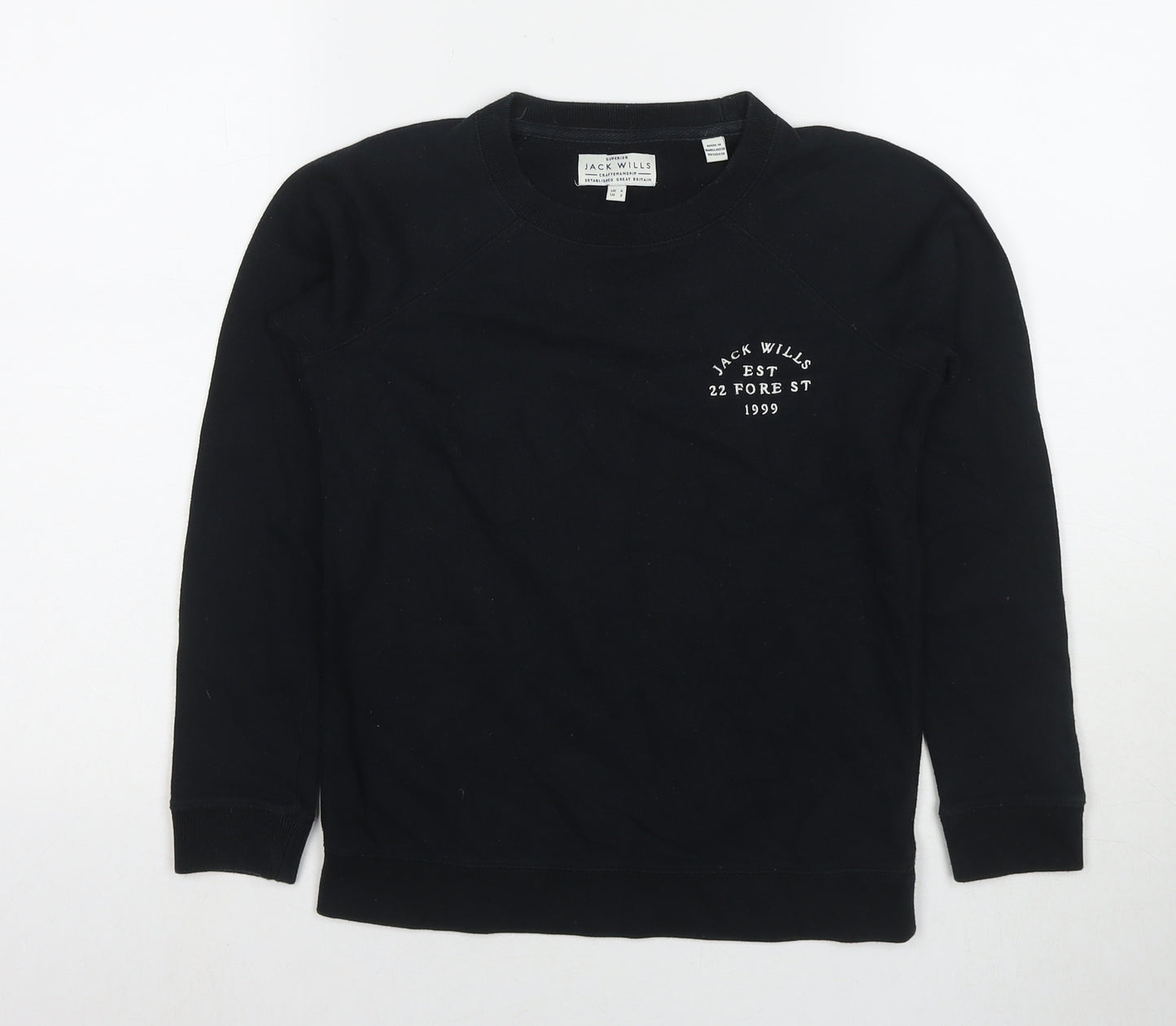 Jack Wills Womens Black Cotton Pullover Sweatshirt Size 6 Pullover