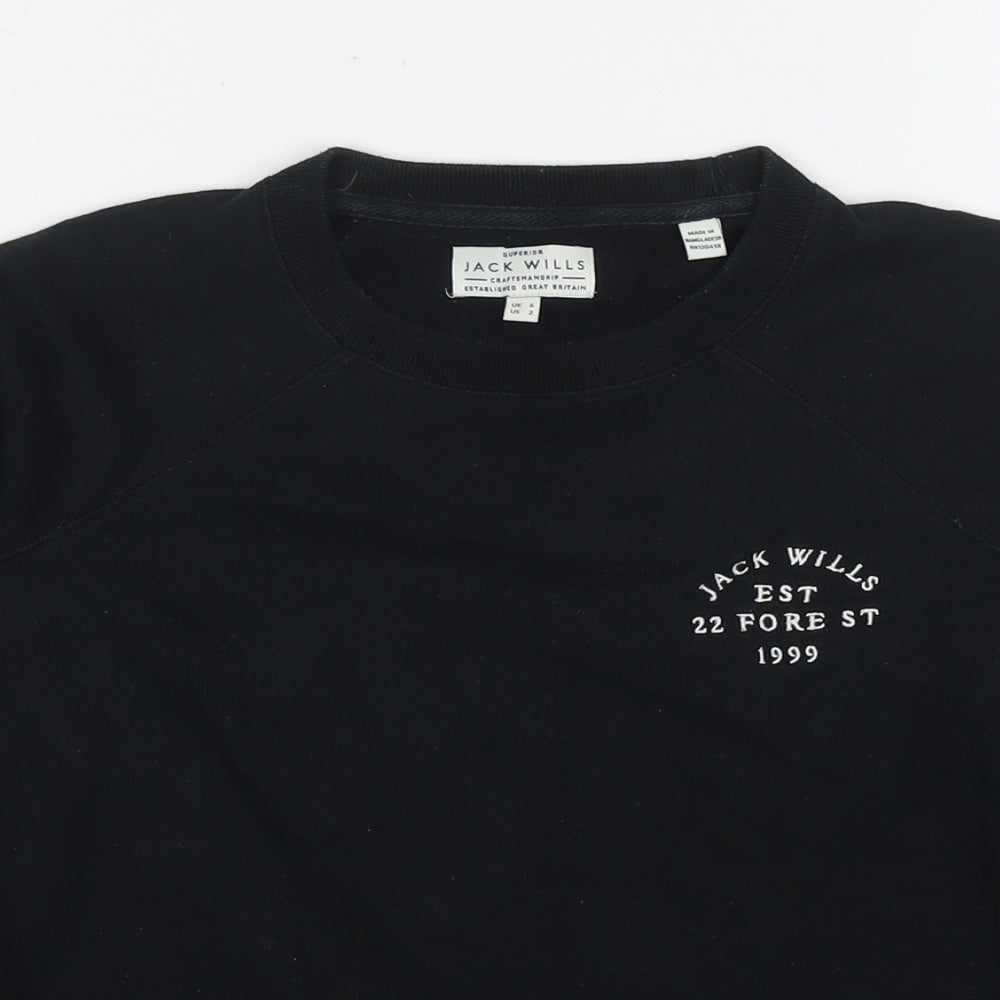Jack Wills Womens Black Cotton Pullover Sweatshirt Size 6 Pullover