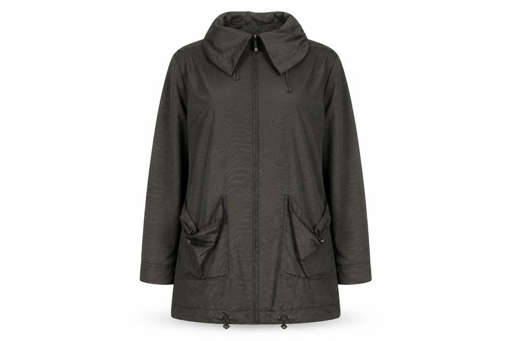 Front view of Marks & Spencer women’s brown parka jacket, size UK 14, zip