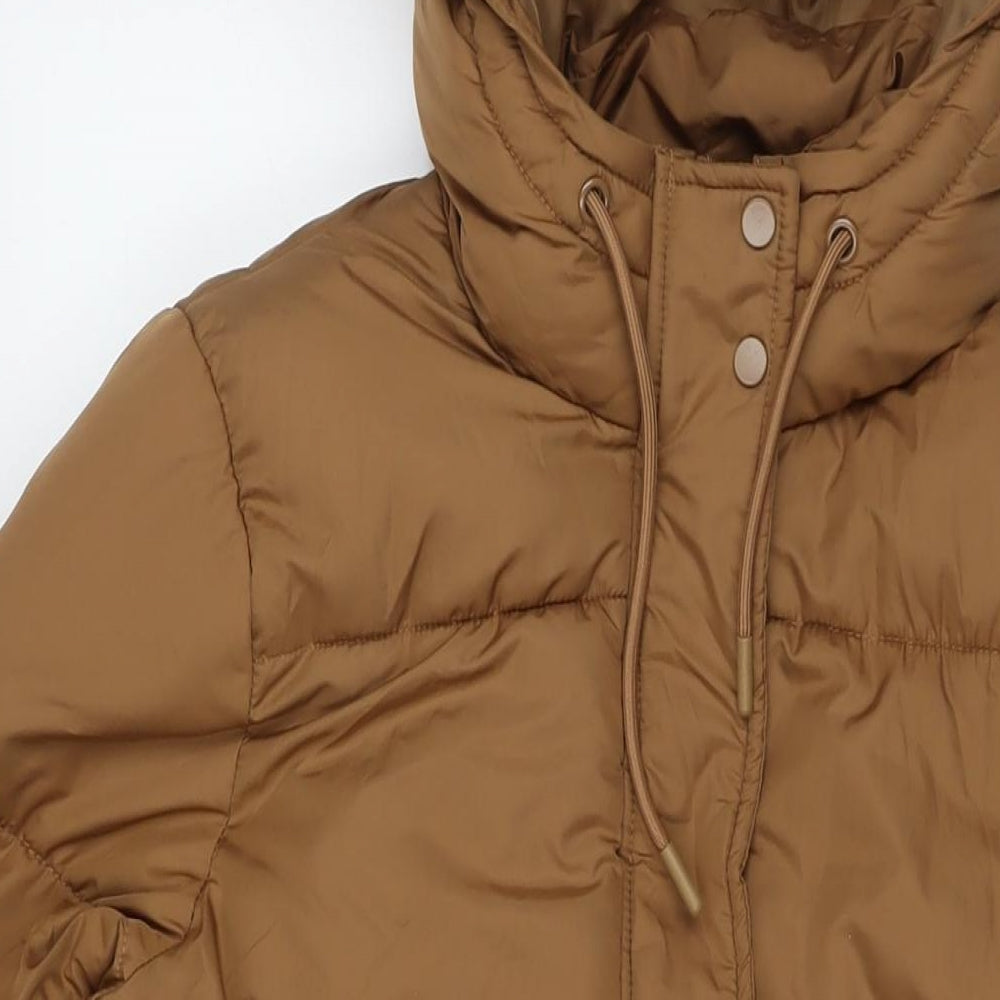 New Look Womens Brown Quilted Coat Size 8 Zip