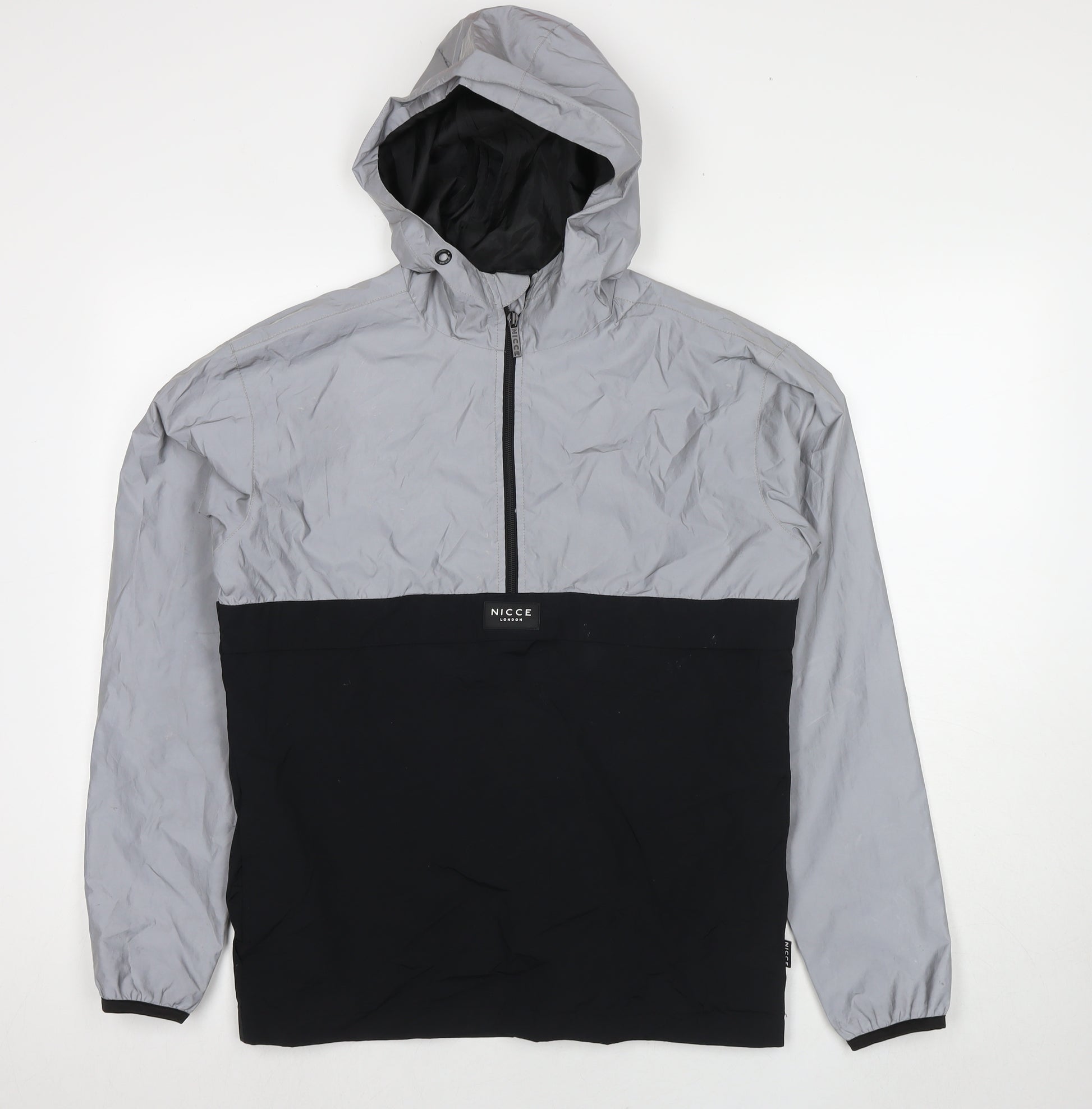 NICCE London Mens Black Anorak Jacket Size S Zip Reflective