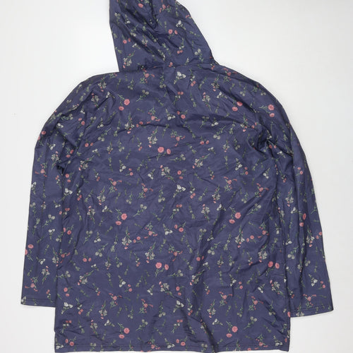 Anne de Lancey Womens Blue Floral Rain Coat Jacket Size L Zip