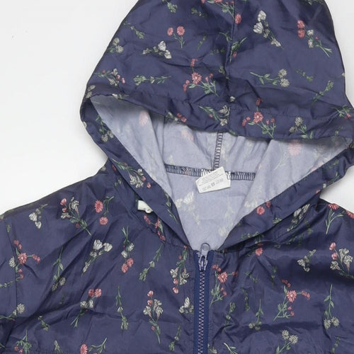 Anne de Lancey Womens Blue Floral Rain Coat Jacket Size L Zip