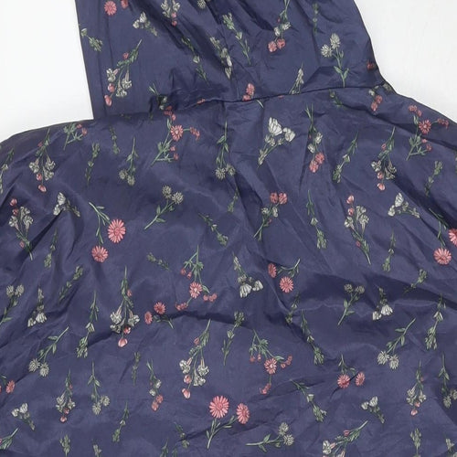 Anne de Lancey Womens Blue Floral Rain Coat Jacket Size L Zip