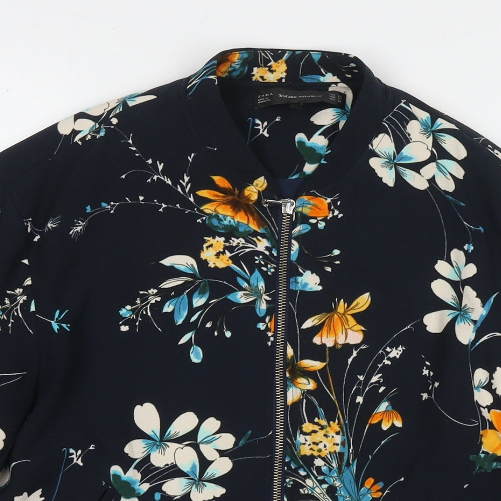 Zara Womens Blue Floral Bomber Jacket Jacket Size XS Zip