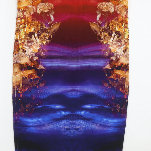 QMC Womens Multicoloured Geometric Viscose Bandage Skirt Size M Zip