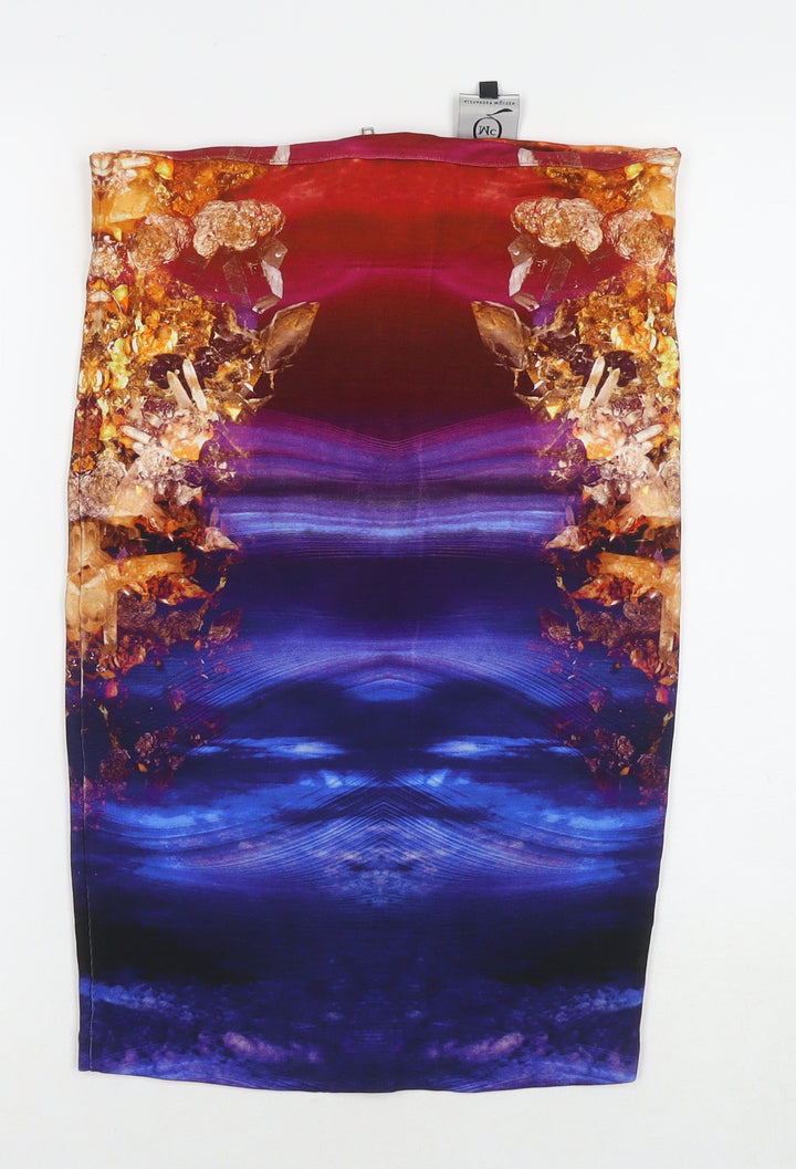 QMC Womens Multicoloured Geometric Viscose Bandage Skirt Size M Zip