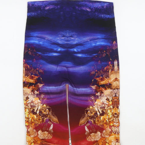 QMC Womens Multicoloured Geometric Viscose Bandage Skirt Size M Zip
