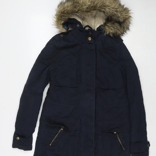 New Look Womens Blue Parka Jacket Size 6 Zip