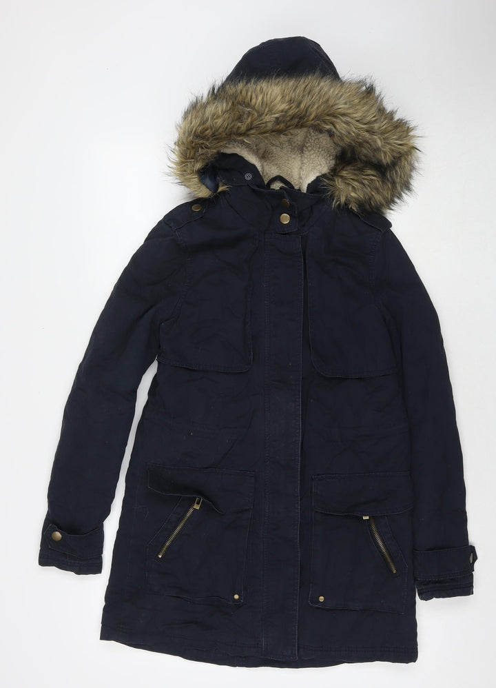 New Look Womens Blue Parka Jacket Size 6 Zip