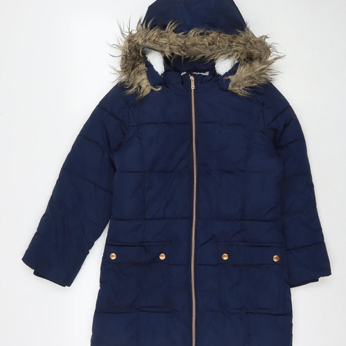 John Lewis Girls Blue Quilted Jacket Size 10 Years Zip