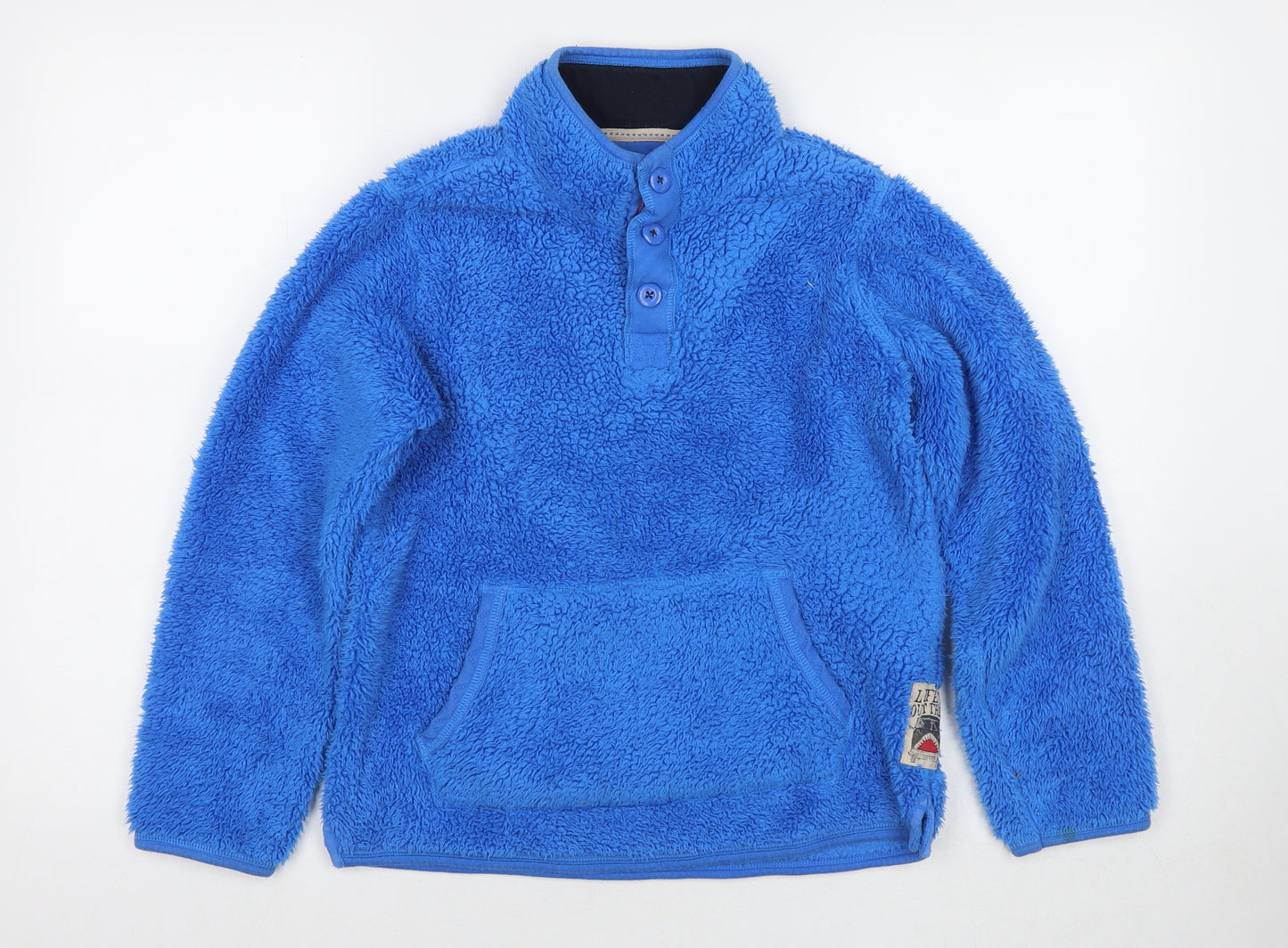 Fat Face Boys Blue Polyester Pullover Sweatshirt Size 10-11 Years Button - Shark Teddy Fleece