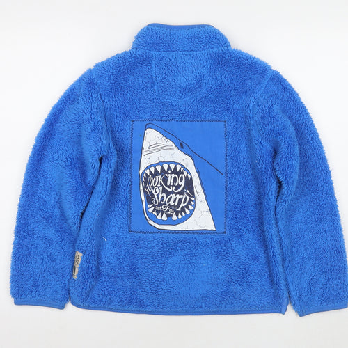 Fat Face Boys Blue Polyester Pullover Sweatshirt Size 10-11 Years Button - Shark Teddy Fleece