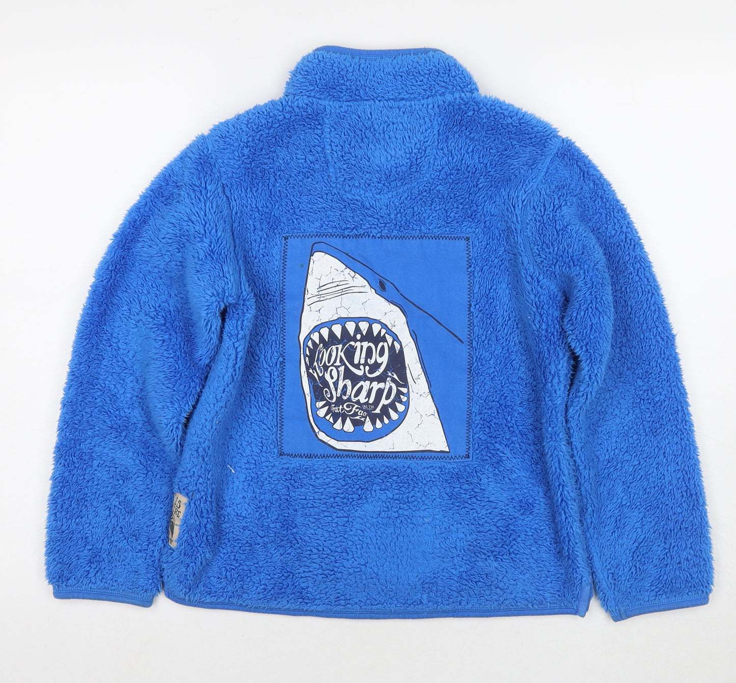 Fat Face Boys Blue Polyester Pullover Sweatshirt Size 10-11 Years Button - Shark Teddy Fleece
