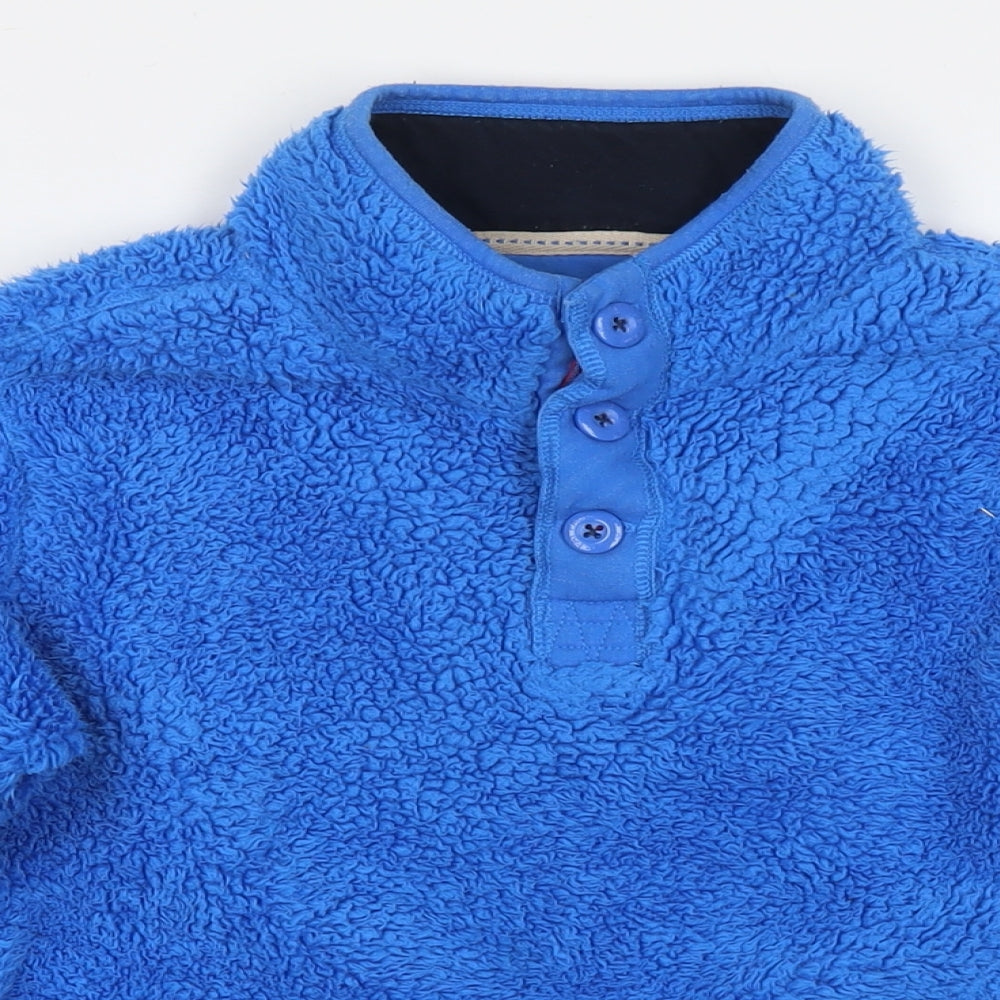 Fat Face Boys Blue Polyester Pullover Sweatshirt Size 10-11 Years Button - Shark Teddy Fleece
