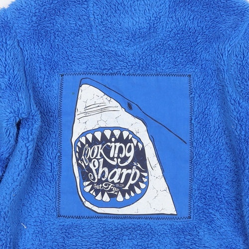 Fat Face Boys Blue Polyester Pullover Sweatshirt Size 10-11 Years Button - Shark Teddy Fleece