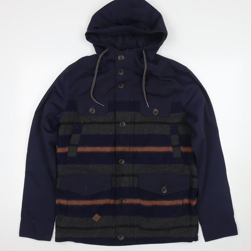 Bellfield Mens Blue Striped Parka Jacket Size M Zip