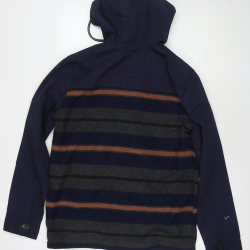 Bellfield Mens Blue Striped Parka Jacket Size M Zip