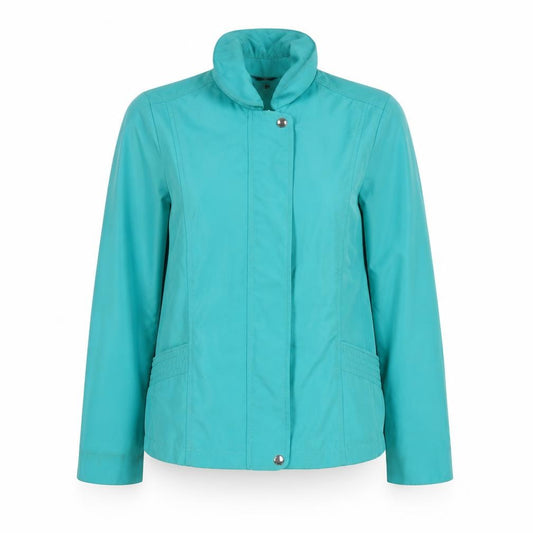 Front view of Bonmarché women’s blue jacket, size S, zip