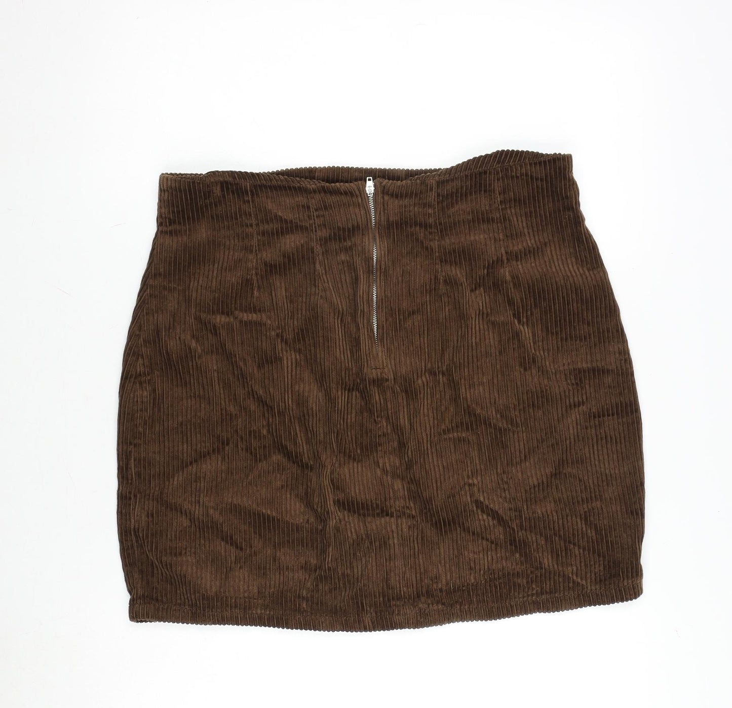 Boohoo Womens Brown Cotton A-Line Skirt Size 14 Zip