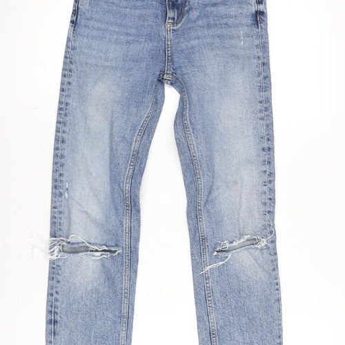 Zara Womens Blue Cotton Tapered Jeans Size 4 L25.5 in Regular Zip