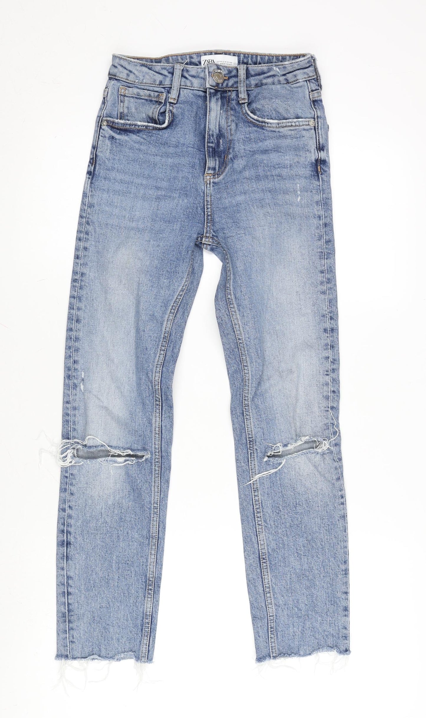 Zara Womens Blue Cotton Tapered Jeans Size 4 L25.5 in Regular Zip