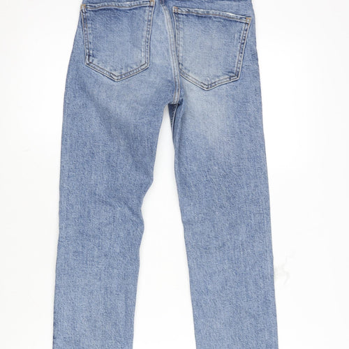 Zara Womens Blue Cotton Tapered Jeans Size 4 L25.5 in Regular Zip
