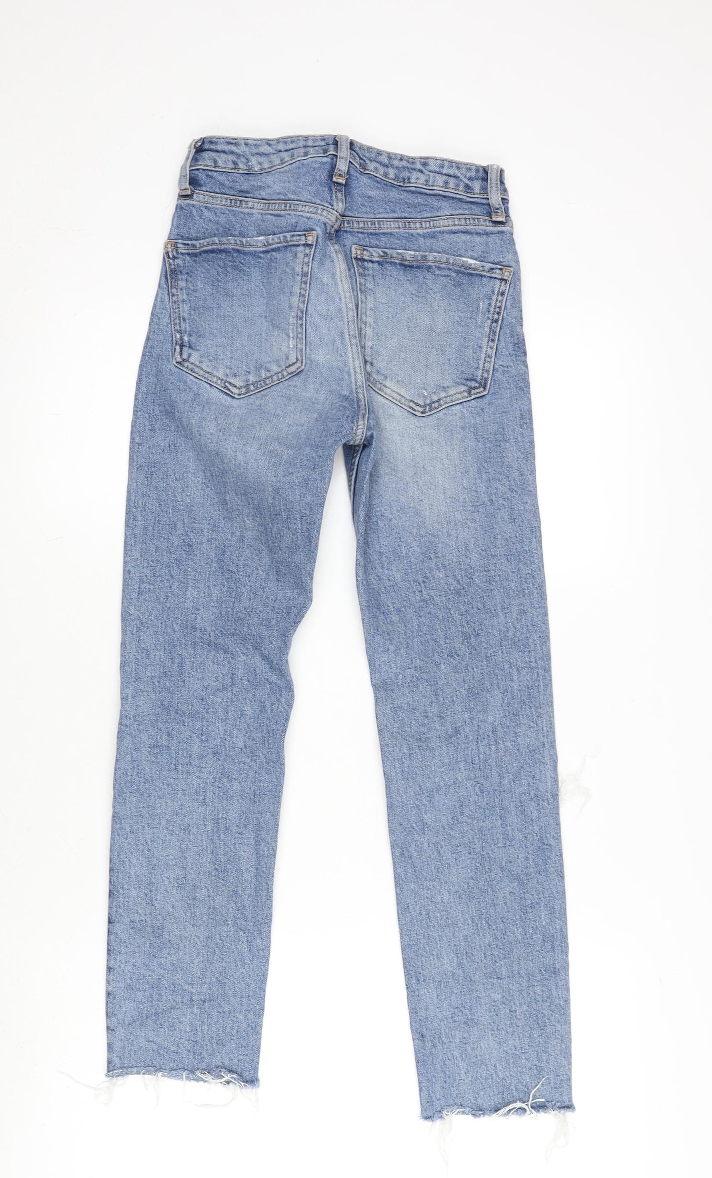Zara Womens Blue Cotton Tapered Jeans Size 4 L25.5 in Regular Zip