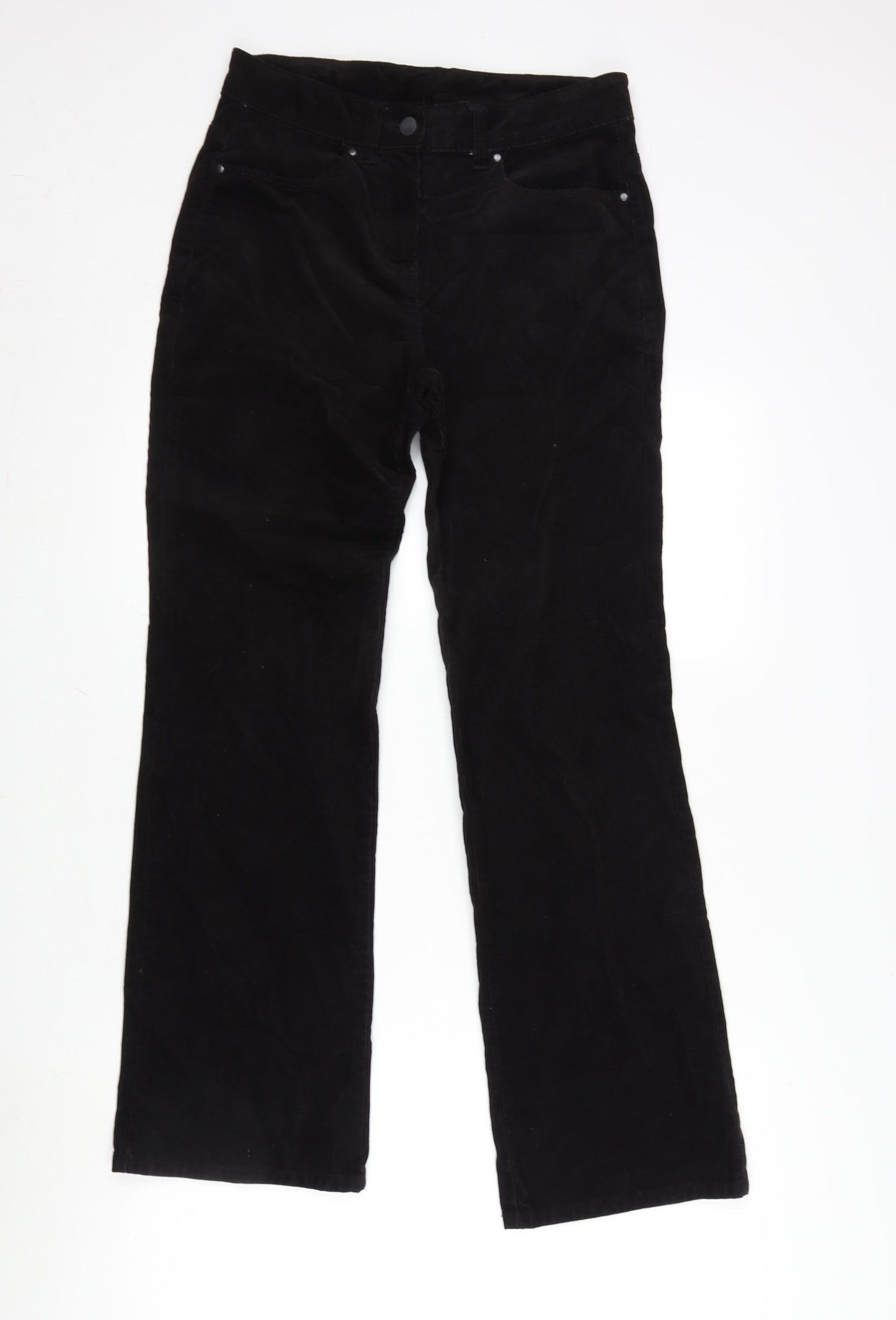 Marks and Spencer Womens Black Cotton Trousers Size 8 L30 in Regular Zip