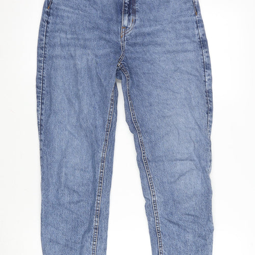 H&M Womens Blue Cotton Blend Straight Jeans Size 6 L25 in Regular Zip
