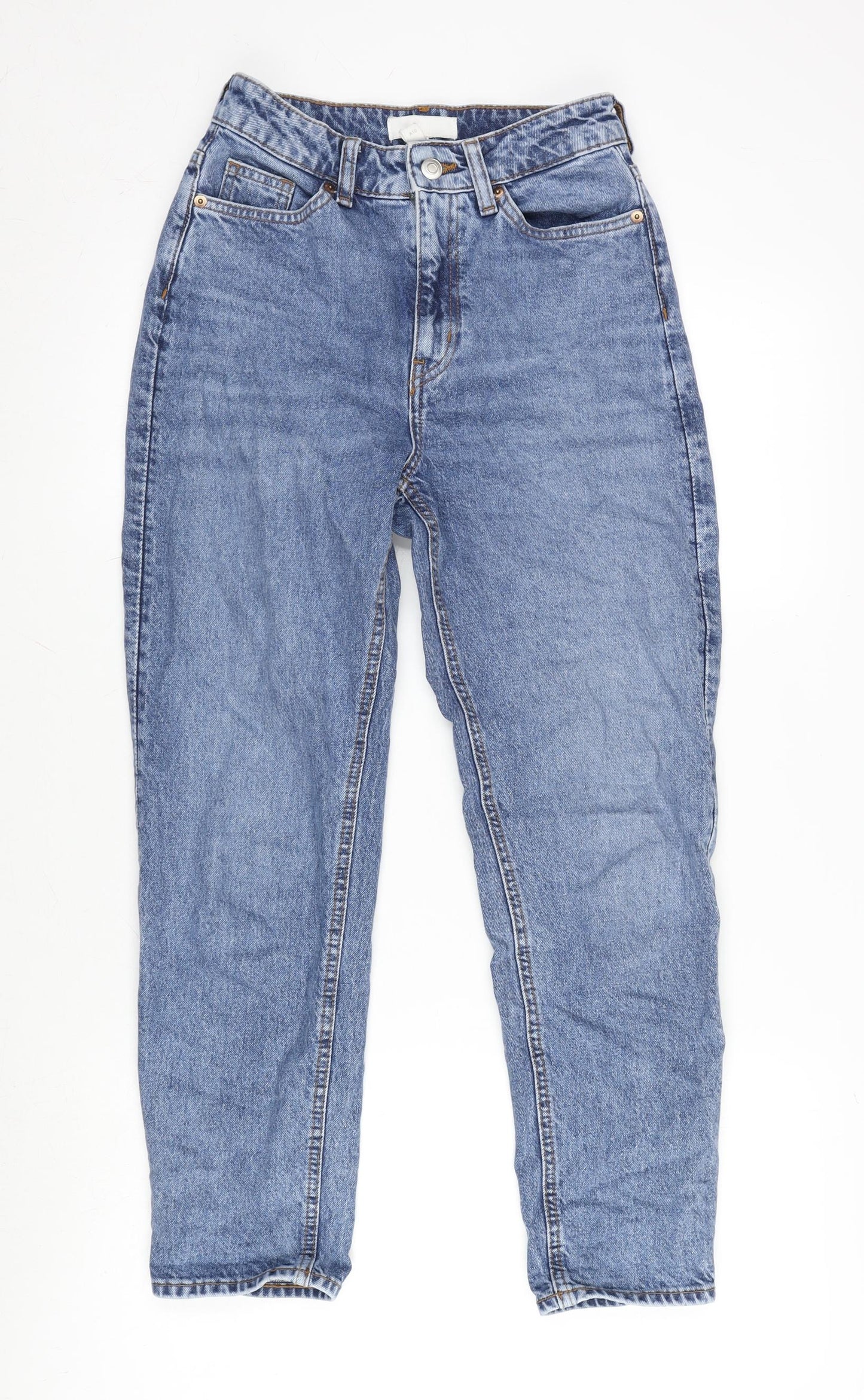 H&M Womens Blue Cotton Blend Straight Jeans Size 6 L25 in Regular Zip
