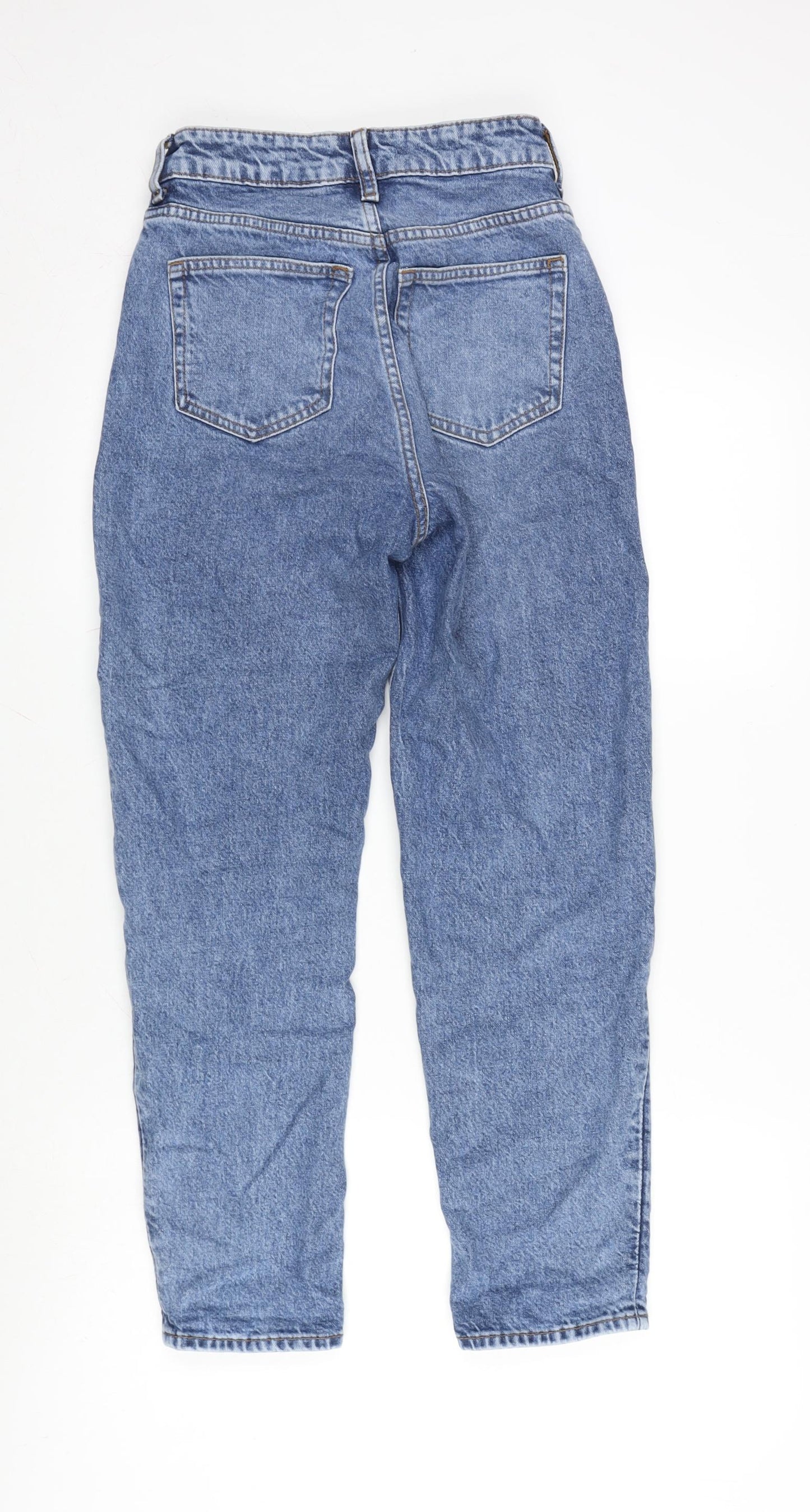 H&M Womens Blue Cotton Blend Straight Jeans Size 6 L25 in Regular Zip