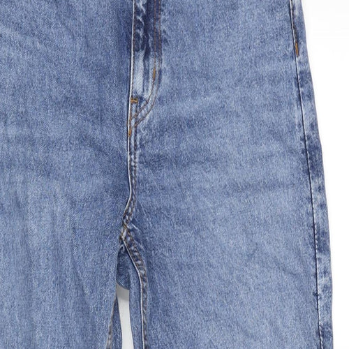 H&M Womens Blue Cotton Blend Straight Jeans Size 6 L25 in Regular Zip