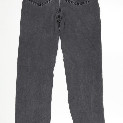Marks and Spencer Womens Grey Cotton Blend Straight Jeans Size 8 L30 in Regular Zip - Gemstone Detail