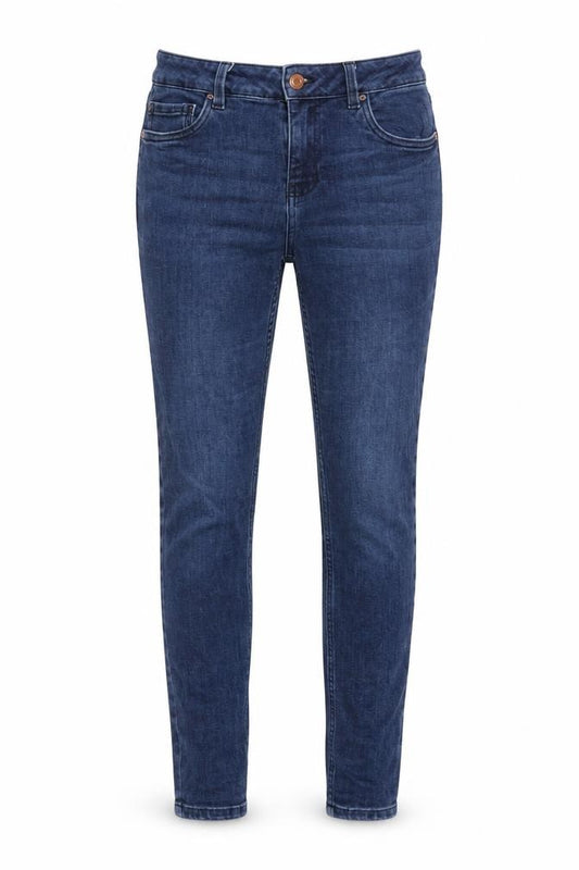 Front view of Next women’s blue cotton blend skinny jeans, size UK 12, 27-inch leg regular zip