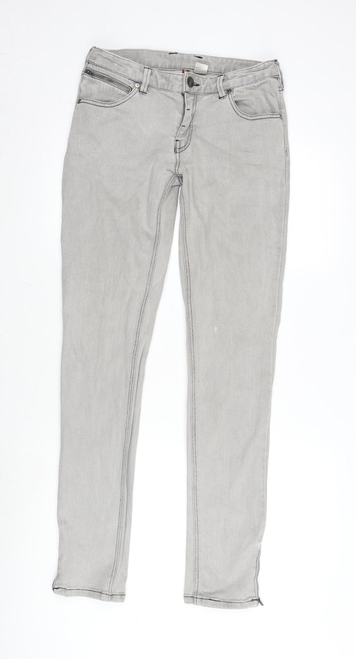 Tipster Womens Grey Cotton Blend Tapered Jeans Size 12 L33 in Regular Zip - Zip Detail To Bottom Leg.