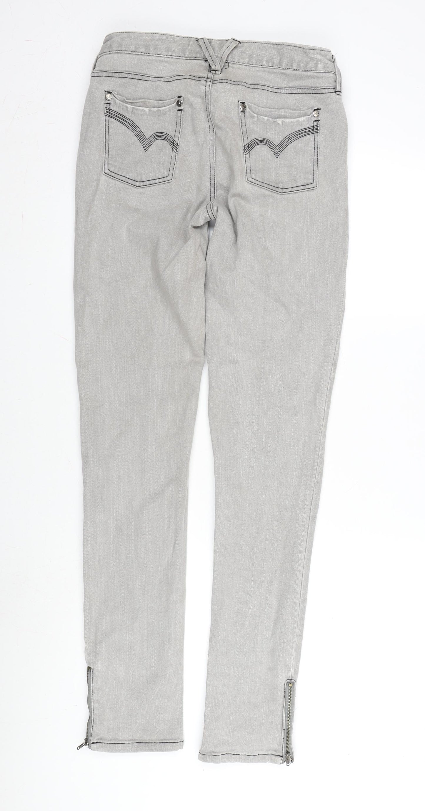 Tipster Womens Grey Cotton Blend Tapered Jeans Size 12 L33 in Regular Zip - Zip Detail To Bottom Leg.