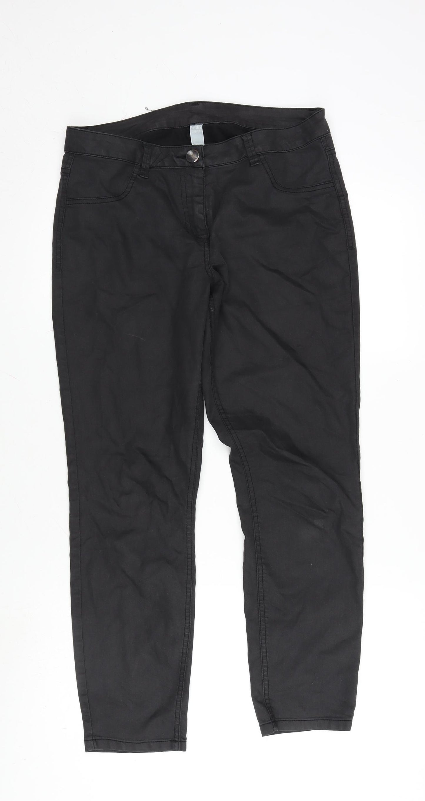 Wallis Womens Grey Cotton Blend Straight Jeans Size 12 L26 in Regular Zip