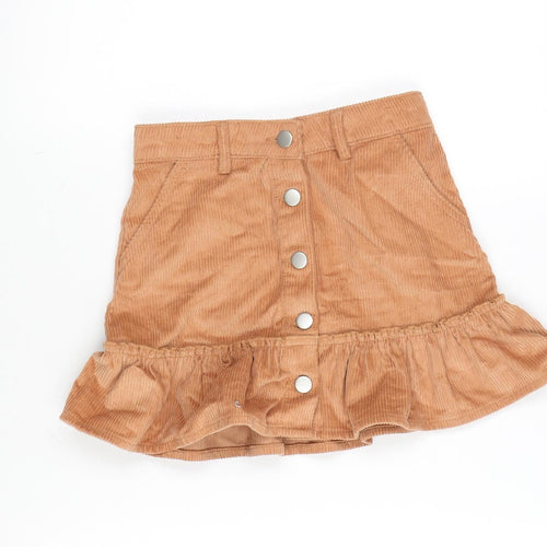 Matalan Girls Orange Cotton A-Line Skirt Size 8 Years Regular Button